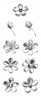素材组合-通用金属质感立体3D花朵花卉免抠元素