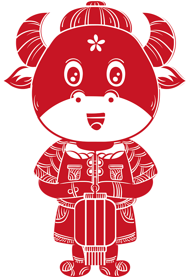 2021年牛年剪纸红色新年春节喜庆插画png窗花ai矢量psd模板ps素材