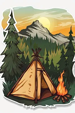 AI数字艺术户外露营插画贴纸元素-众图网
