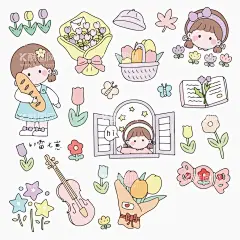 贴纸卡通女孩可爱小熊  - 源文件下载【酷图网】可爱,卡通,萌趣,壁纸,手机壳,小熊,女孩,贴画,壁画,AI,矢量图,产品印花,手账