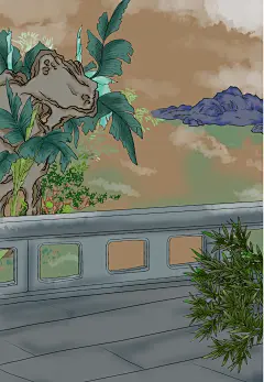 卡通手绘 假山竹子古诗词插画背景