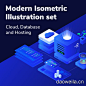 云计算大数据人工智能服务器托管2.5D等距矢量插画合集 Cloud and Hosting Isometric Illustration set