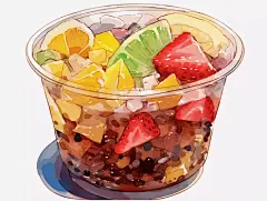 水彩手绘水果甜品冰粉治愈美食插画