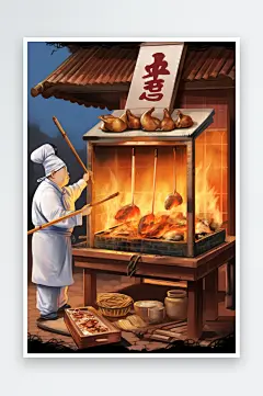 AI数字艺术美味北京烤鸭美食制作元素插画-众图网