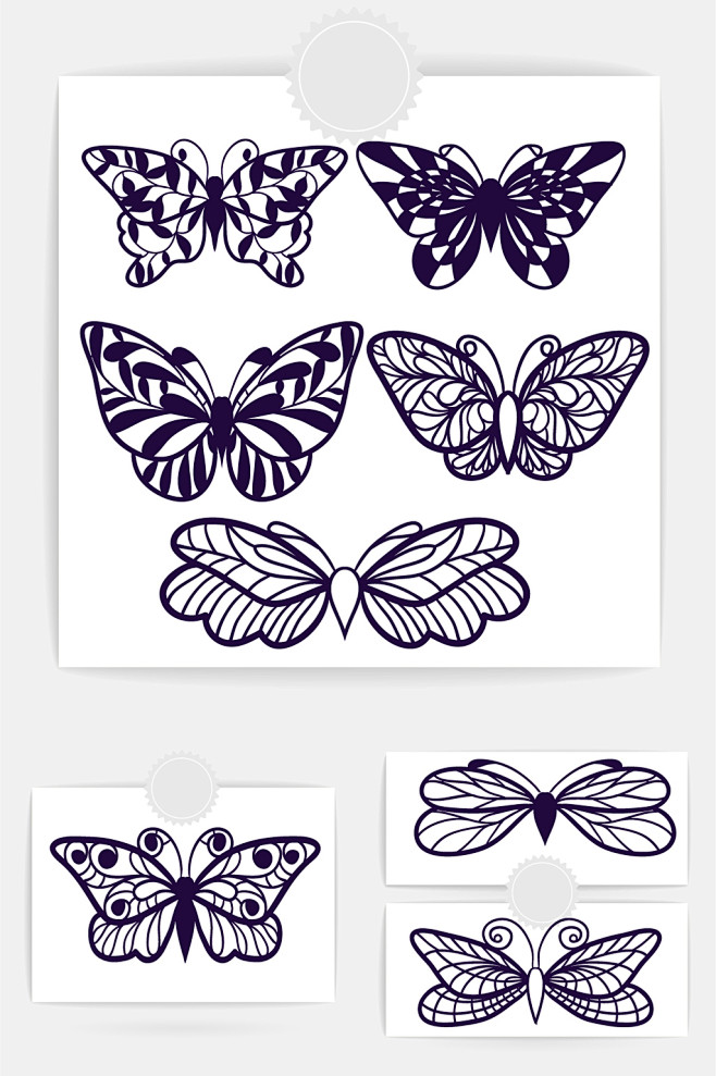 蝴蝶镂空复古花纹矢量素材