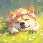 artplus2_the_dog_lies_on_the_grass_with_flowers_on_his_head.__6176317d-351f-4a12-adef-832512