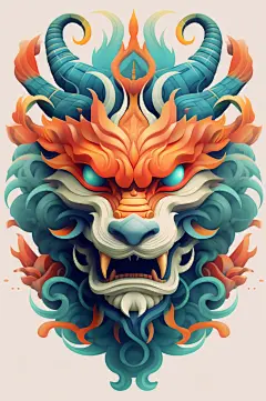 AI数字艺术龙年龙头中国龙插画元素-众图网