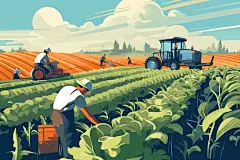 田园风光乡村振兴建设美丽乡村插画