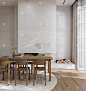 Beige contemporary minimalist interior with table,