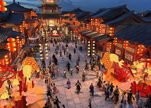 古建 古代集市 古代夜市 古代商业街 古建夜景 古镇 古城 -花瓣网