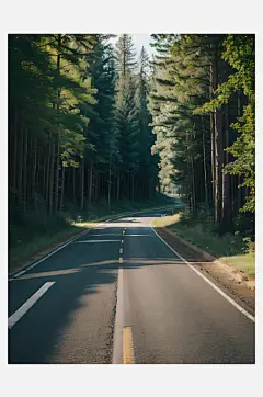 摄影风森林环绕的公路AI数字艺术-众图网