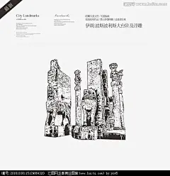 浮雕版画矢量版画手绘线描稿城市建筑城市标志性建筑城市地标建筑浮雕旅游旅游景区自驾游国内外旅游景点旅游海报旅游设计素材伊朗波斯波利斯大台阶及浮雕