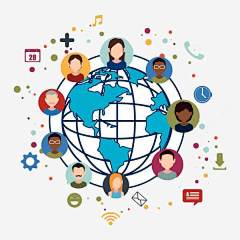 蓝白色地球周围的卡通人物 免抠png 设计图片 免费下载 页面网页 平面电商 创意素材