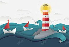 折纸风大海与灯塔矢量图高清素材 免费下载 设计图片 页面网页 平面电商 创意素材 png素材