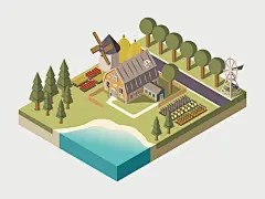 立体建筑城市房屋街道平面2.5D插画设计