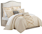 Ruth Ruffled Beige 8 Piece Embroidery Comforter Bed in a Bag Set, Queen contemporary-comforters-and-comforter-sets