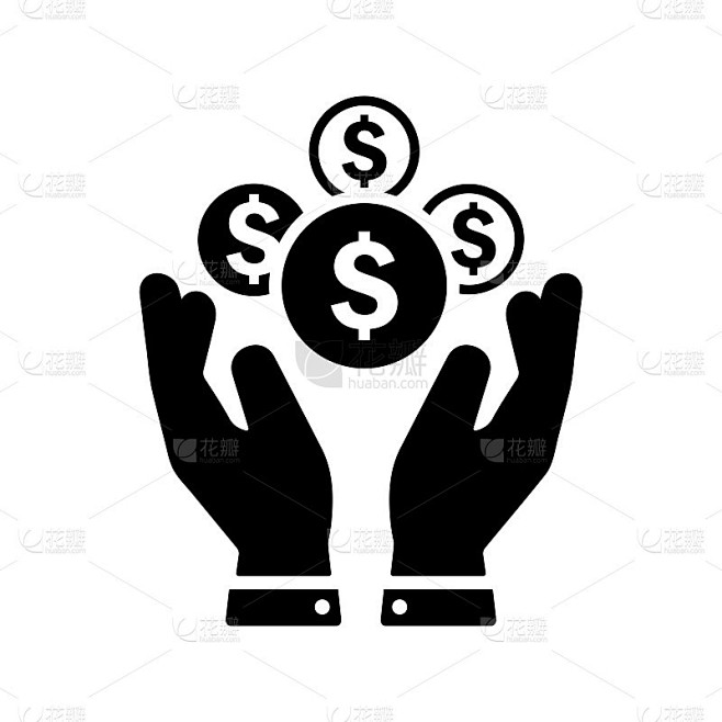 省钱图标，现金/黑色