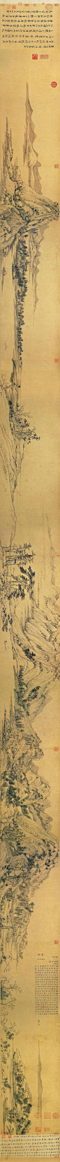 (元)黄公望《富春山居图》长卷 纸本、水墨画，纵33厘米、横639．9厘米，现藏台北故宫博物院。 卷首残存一小段(纵31．8厘米，横51．4厘米)，后人称为《剩山图》，仍保存在黄公望的家乡浙江省博物馆。