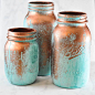 Maybe for my new console table? 20 Creative Mason Jar Crafts - Decorative Blue Patina Jars: 