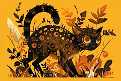 手绘猫咪小黑猫插画素材