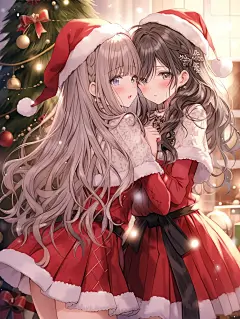 圣诞闺蜜头像壁纸插画素材 - 小红书