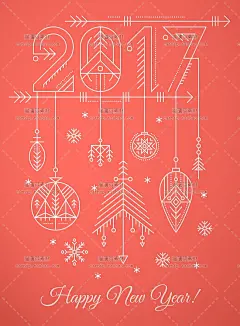 e171|线条line风格圣诞新年2017简约海报请柬贺卡模板矢量AI素材-淘宝网