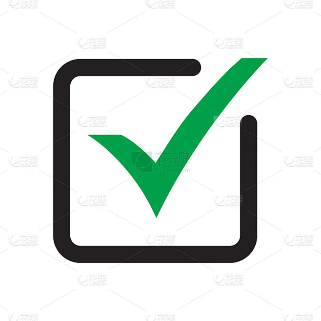 绿色勾选符号矢量，勾选符号孤立在白色背景上，勾选图标或正确选择符号，勾选符号或复选框象形图素材-花瓣网