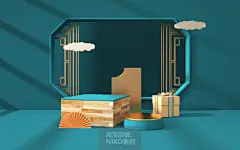 31款国潮中国风促销背景电商创意C4D风中秋节日banner小舞台模板 (26)