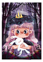 儿童插画-抱兔子的女孩