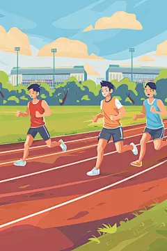 AI数字艺术扁平风校园运动会人物插画