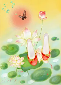 唯美古风场景水墨水彩手绘配饰古典道具插画JPG图背景设计PS素材
