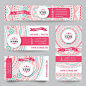 Set of corporate identity templates with doodles tribal theme. Vector illustration for pretty design. Ethnic vintage patterns. Pink, blue and white colors. Border, frame, icon elements