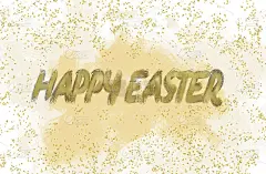 复活节快乐书法贺卡。现代刷刻字。快乐的祝愿，节日的问候。金色和黑色字母，白色背景。