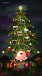 圣诞节 圣诞树 灯光 手绘 玫莉蔻 护肤品 化妆品 猪猪 女王