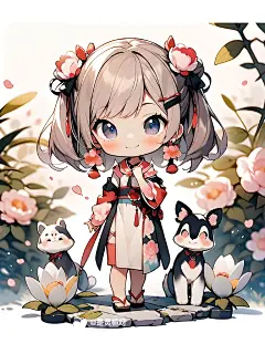 沉浸式Ai绘画Q版超级可爱的古风工笔画美人