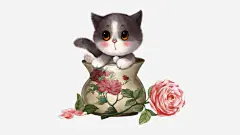 可爱花瓶小猫高清素材 动物 可爱 小猫 手绘萌猫 手绘鲜花 插画素材 猫 花瓶 躲猫猫 免抠png 设计图片 免费下载