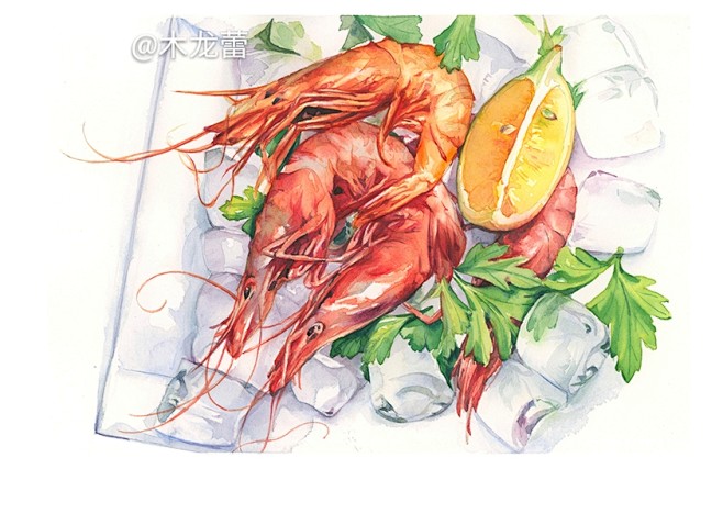 木龙蕾绘圣诞节大虾大餐美食插画手绘水彩