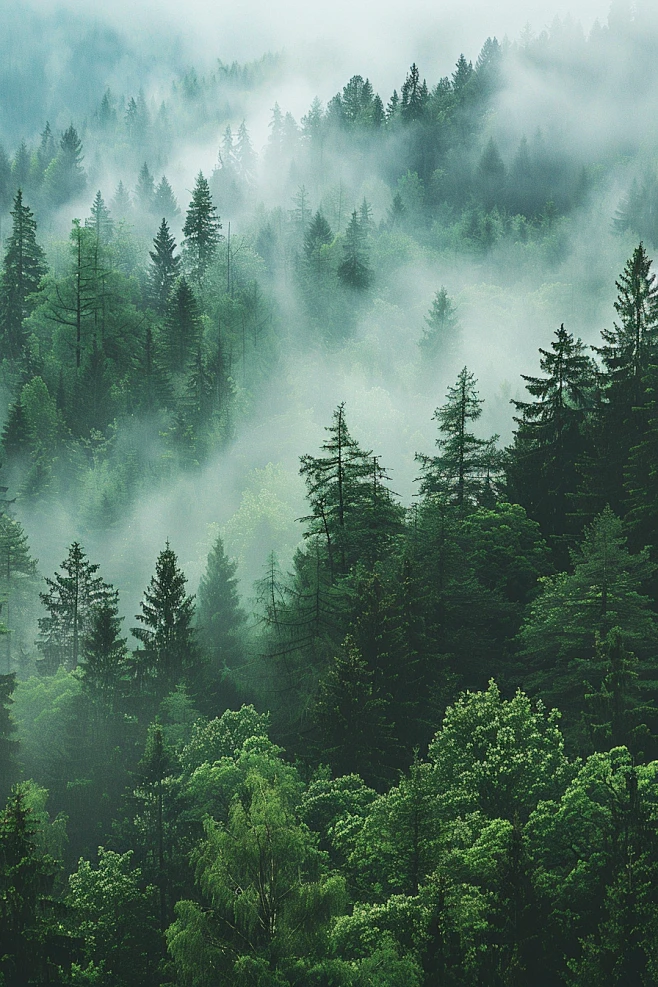 tcole232h5943_A_forest_seen_from_above_foggy_muted_green_tones ...
