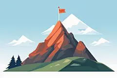 旗帜设计山峰上插着的红旗背景插画