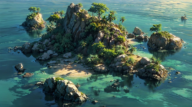 AI海岛场景插画素材 游戏岛屿大海场景概念设计 背景插画临摹图-淘宝网-花瓣网
