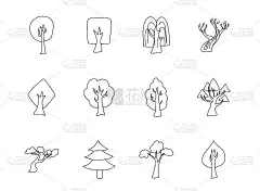 树手绘线性矢量图标孤立的白色背景。树涂鸦图标设置为web和UI设计，移动应用程序和打印产品