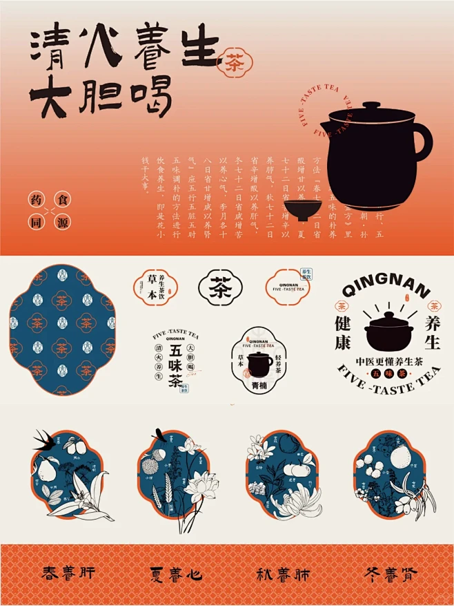 原创品牌“青楠五味茶”新中式奶茶品牌设计...