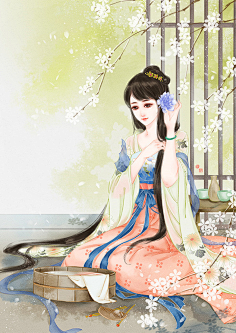 古代女子手绘图