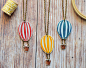 Hot air balloon necklace, long necklace, summer jewelry, shrink plastic necklace, plastic jewelry, red hot balloon, multicolor necklace