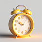 Yellow alarm clock, no numbers, clay material, white background, iOS style, frosted texture, minimalist, ui design, 3d, c4d, oc rendering