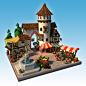 Marketplace, Miljan Novcic : Model of a marketplace built as part of a Castle menu for fantasy game.