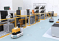 智能工厂中的移动机器人、重载机器人、叉车和Cnc机器. 3D渲染图像.