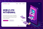 Mobile atm withdrawal isometric landing page Free Vector