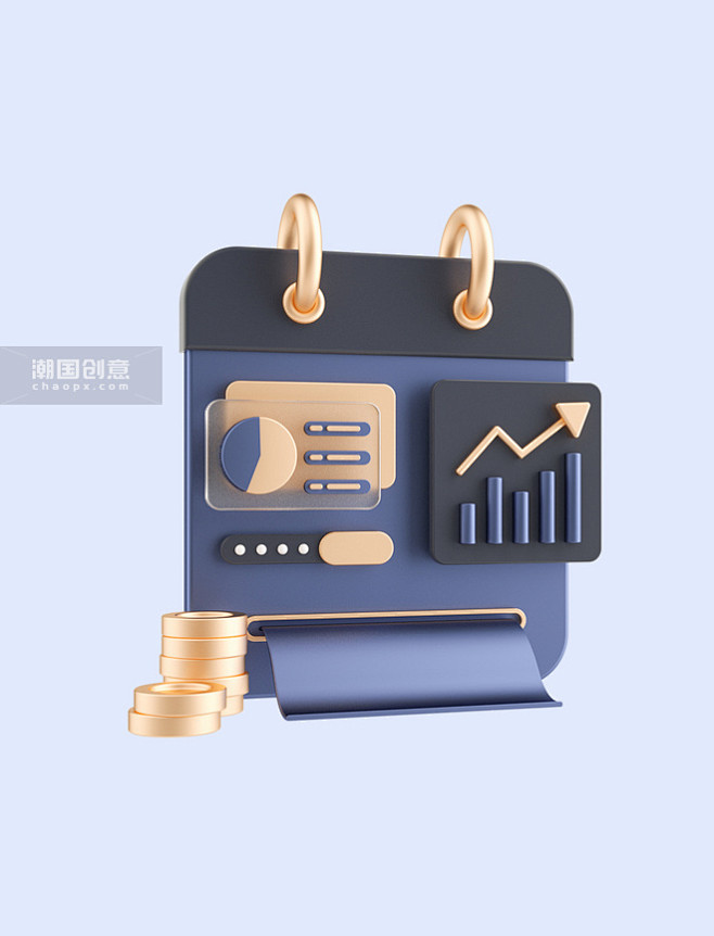 3D立体蓝色黑金C4D立体卡通数据分析商...