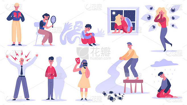 精神问题。精神心理障碍，恐惧症偏执狂，抑郁和恐慌等问题。精神疾病矢量图